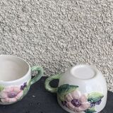 Lunch service in enameled ceramic, slip, white, pink and green, vintage