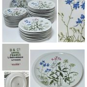 Six flat plates Alcée model porcelain Bernardaud Limoges floral decoration