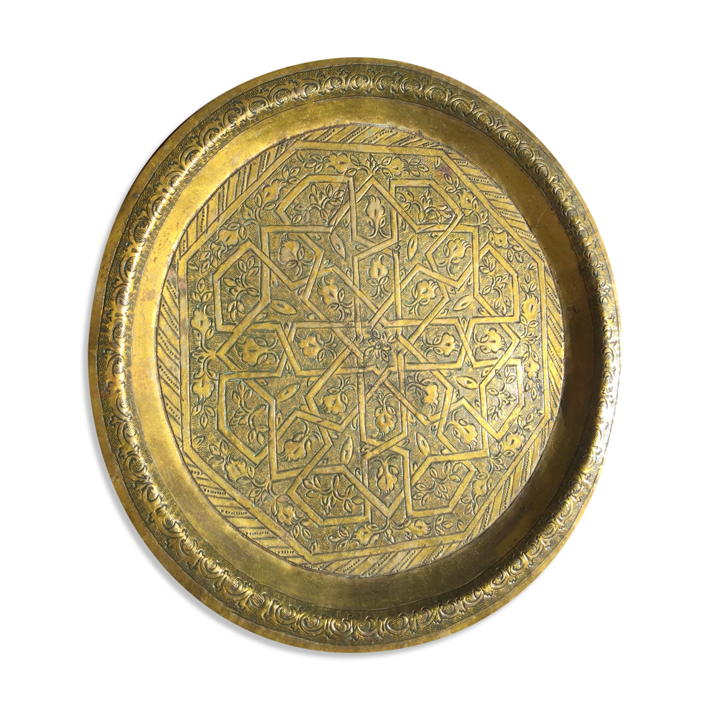 Oriental chiseled copper tray