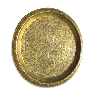 Oriental chiseled copper tray