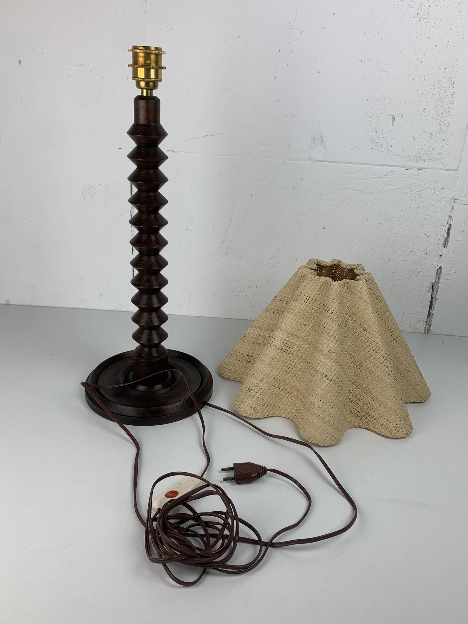 French wood turned table lamp in the style of Charles Dudouyt, 1950s