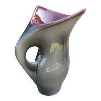 Pichet vase in earthenware of Blois Glazed Color Gray and Bordeaux