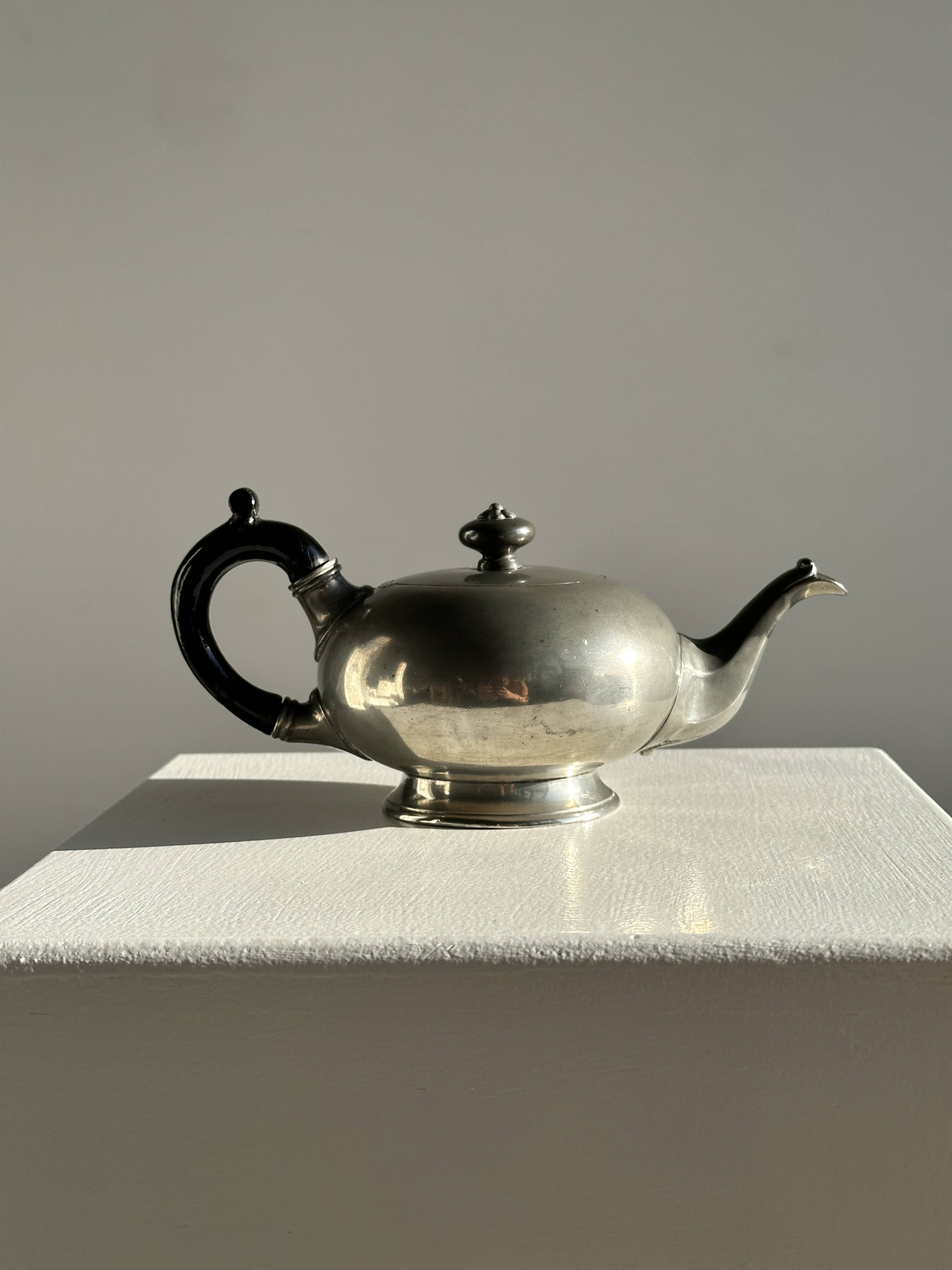 Small teapot, pewter coffee pot flattened oval shape