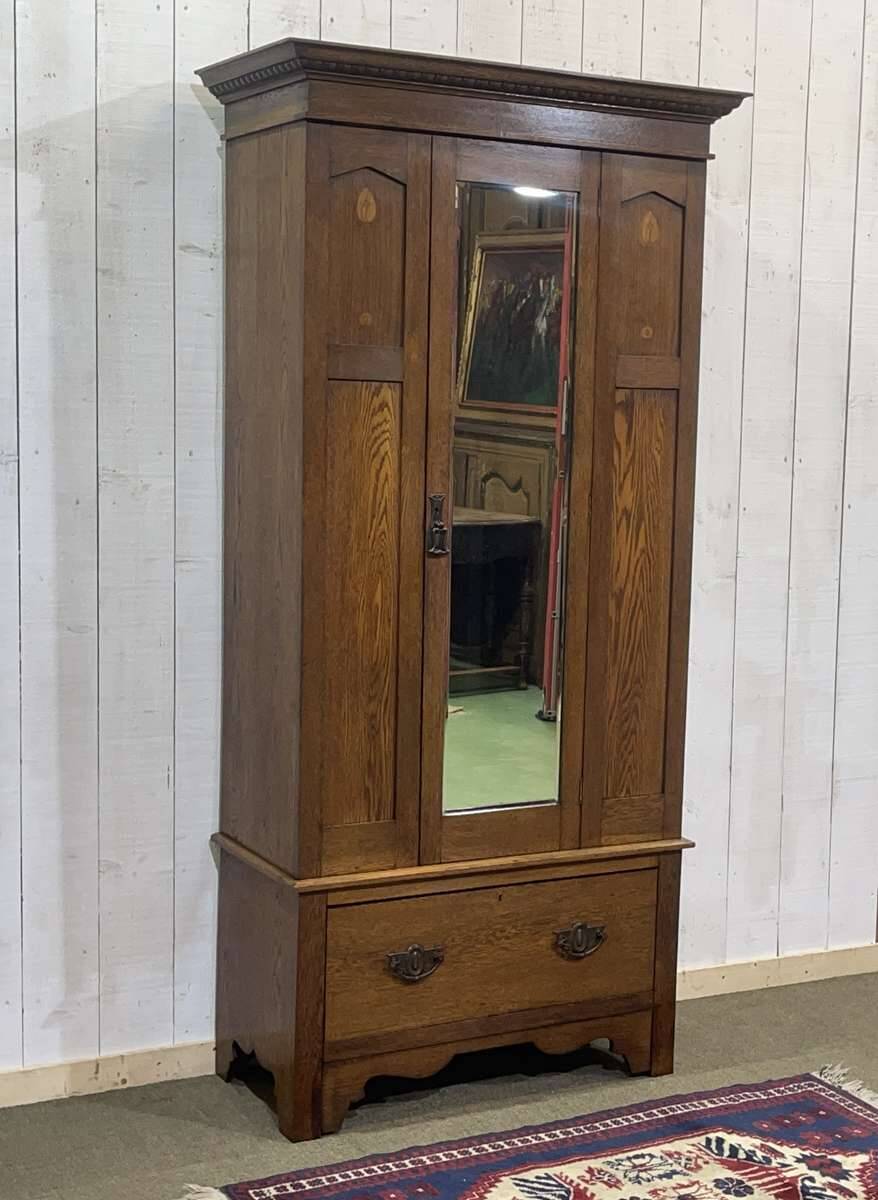 English wardrobe with 1 door and 1 drawer - early 20th century in oak