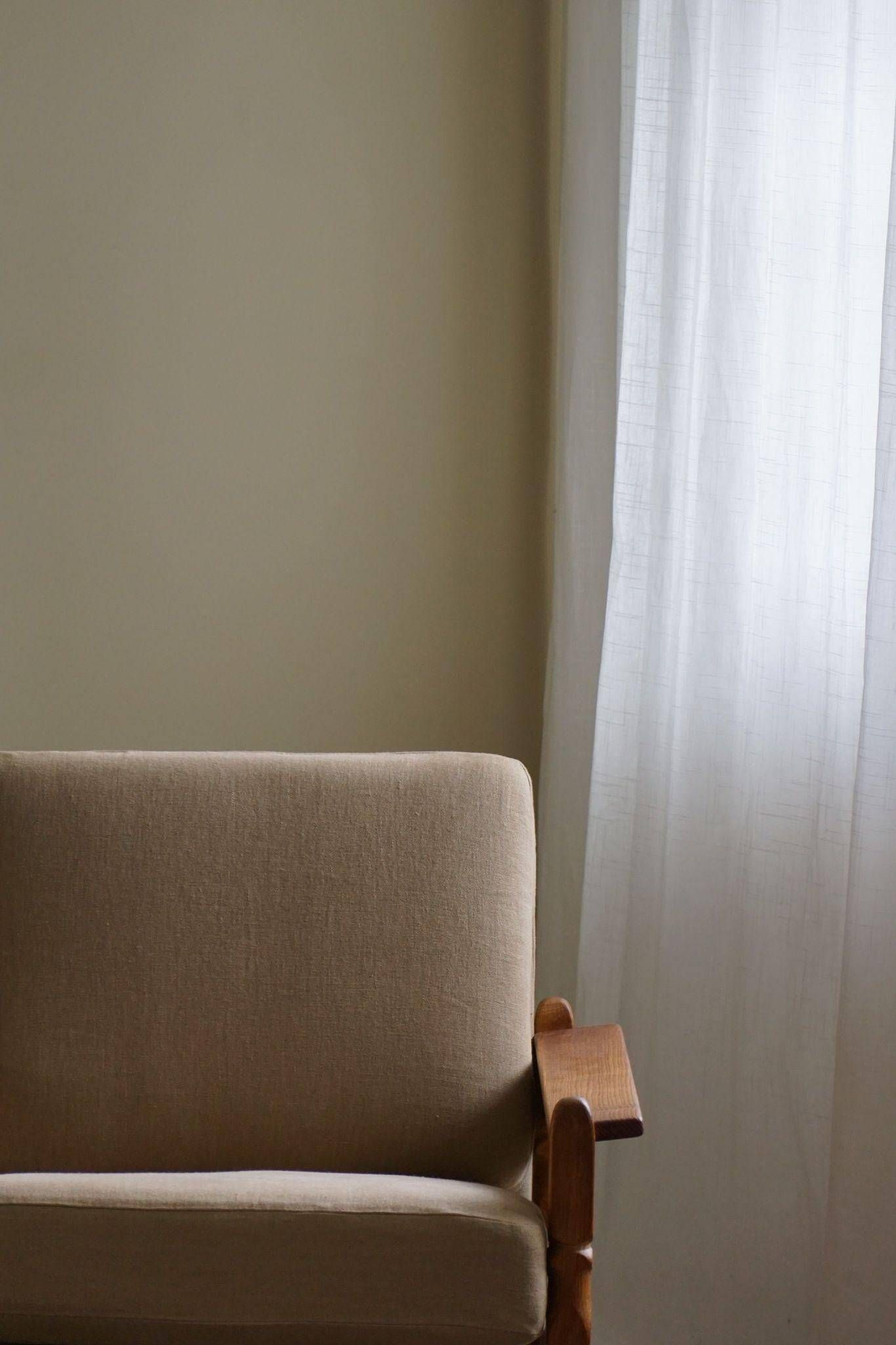 Modern Danish, Pair of Lounge Armchairs in Oak and Linen, Henning Kjærnulf, 1960s
