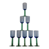8 glasses with Murano feet vintage blown glass