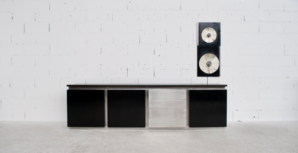 Steel and oak 70's enfilade by ludovico acerbis