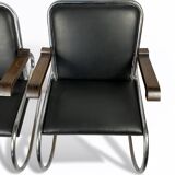 Pair of 1930s - 40s Bauhaus Cantilever Armchairs – Tubular Steel, Wooden Arms