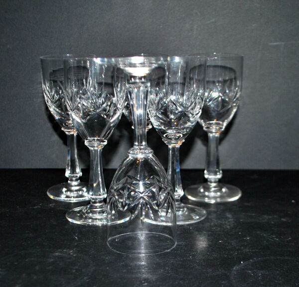 Saint-Louis lot de 6 verres à pied en cristal taillé palmettes 1900 H11.5