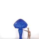 Lampe champignon vintage - pâte de verre bleue et blanche -1970
