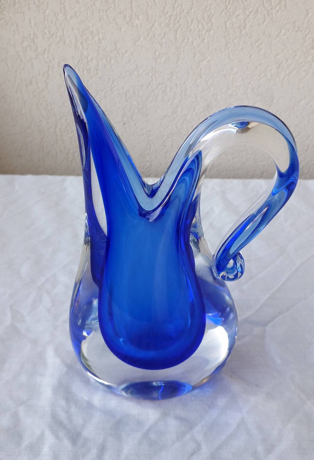 Vase pichet verre bleu Murano Flavio Poli Seguso
