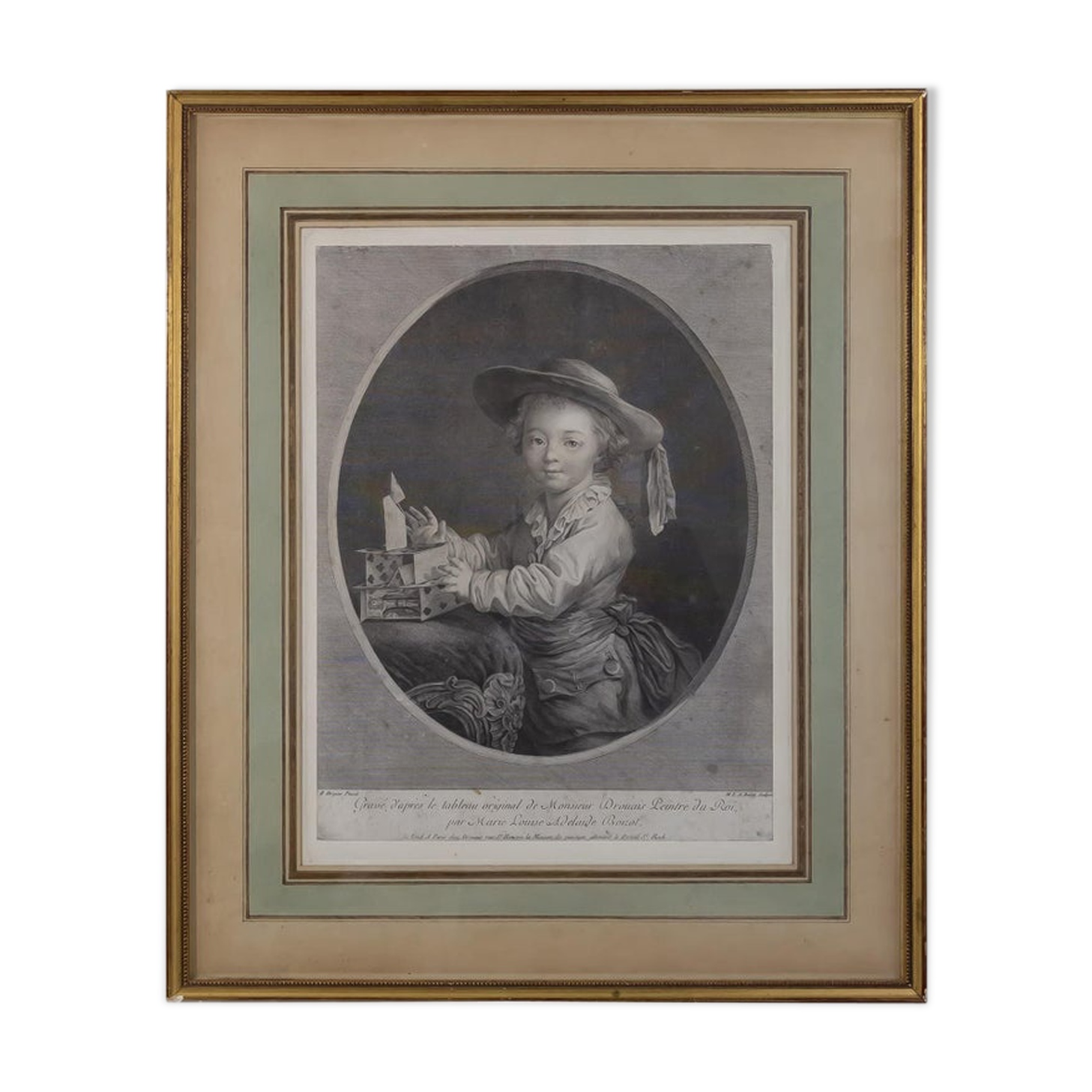 François Hubert Drouais, "young boy playing cards" engraving, eighteenth