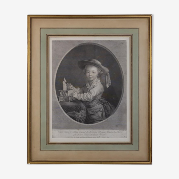 gravure, François Hubert Drouais, "jeune garçon jouant aux cartes" XVIIIème