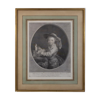 gravure, François Hubert Drouais, "jeune garçon jouant aux cartes" XVIIIème