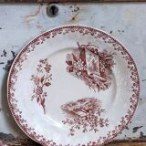 Sept assiettes à dessert terre de fer aux oiseaux f.f.Pexonne fin XIX ème