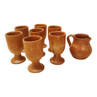 Set of 7 mazagrans and its small milk jug