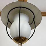 50s lantern pendant light, opaline and metal