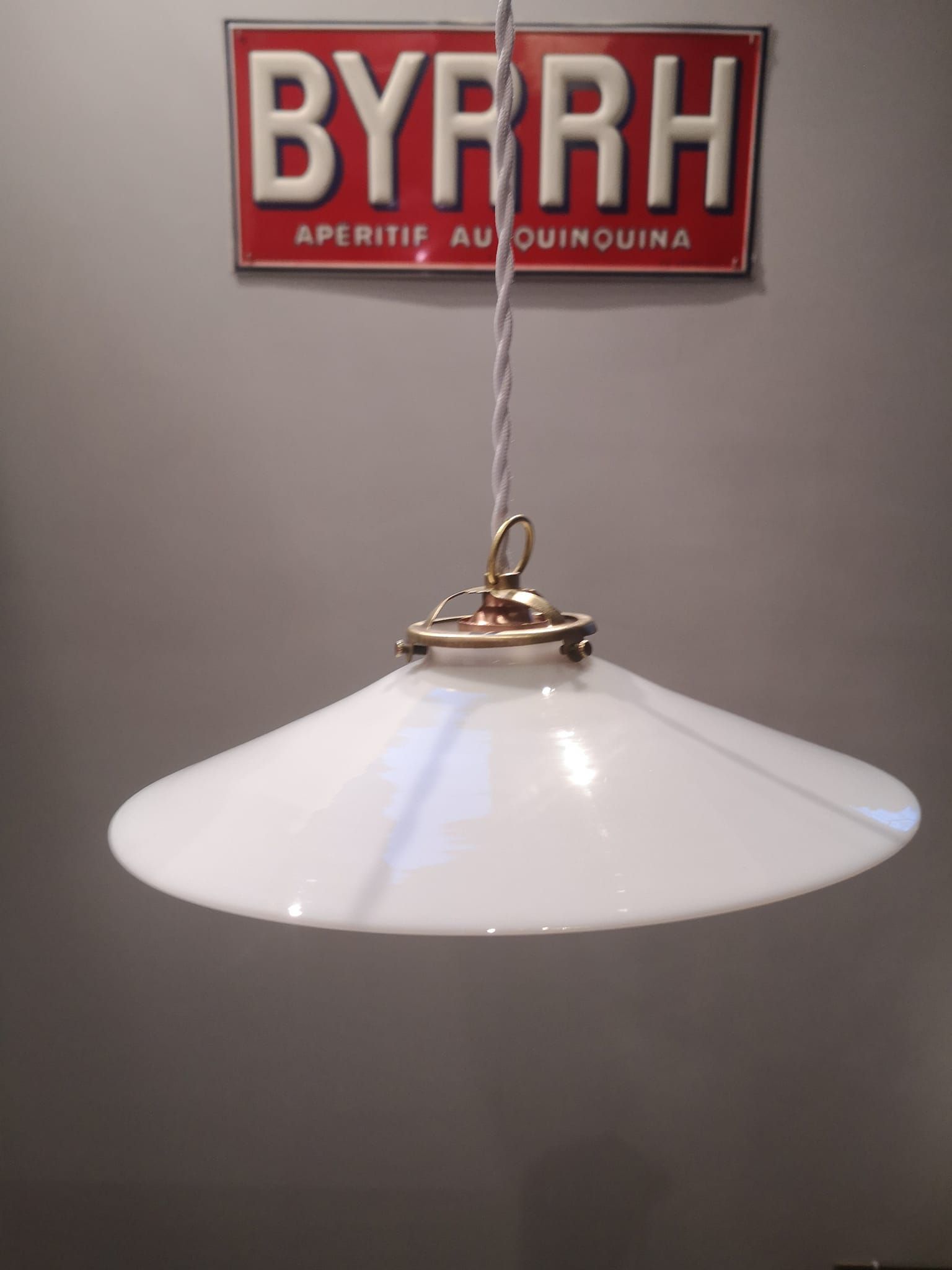 Old opaline suspension white smooth spirit Art Deco 1930 TBE ø 26 cm 2
