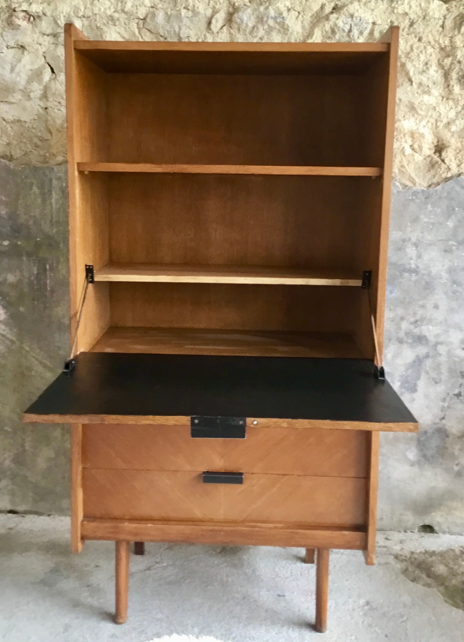 Vintage secretary in light oak veneer 1960