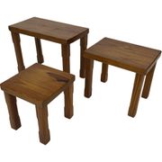 Vintage Set of 3 pinewood side or nesting tables 1970s nest of tables
