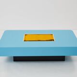 Coffee table by Willy Rizzo model Alveo blue lacquered brass 1970