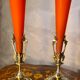 pair of bronze and glass paste Art Nouveau vases, bouquet holder, soliflore cone