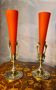 pair of bronze and glass paste Art Nouveau vases, bouquet holder, soliflore cone