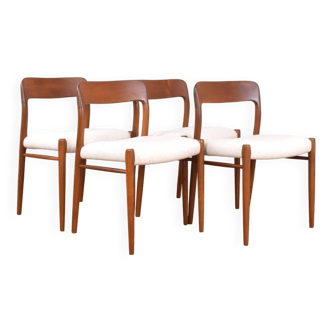 Mid-Century Danish Teak & Wool Dining Chairs model 75 by N. O. Møller for J.L. Møllers, 1960s, Set o