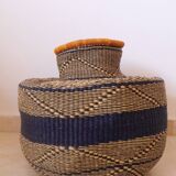 Bolga Basket Colorful African Decorative Basket Navy and Mustard Yellow