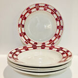 5 hollow plates in burgundy and red earthenware Stuart mill ds loups