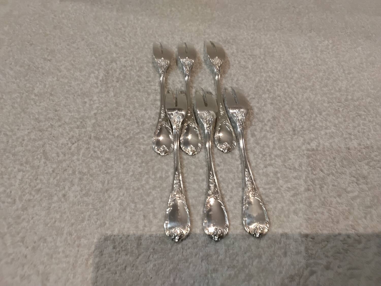 6 silver-plated metal cake forks by Christofle Marly.