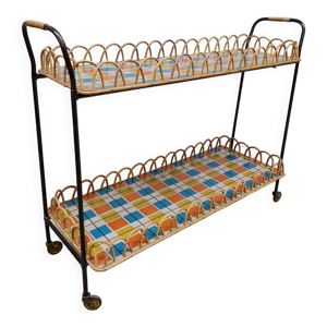 Chariot de bar en rotin vintage