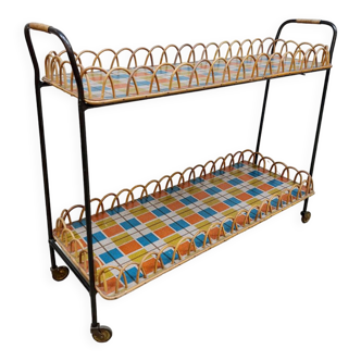 Vintage rattan trolley bar cart 'Sixties'