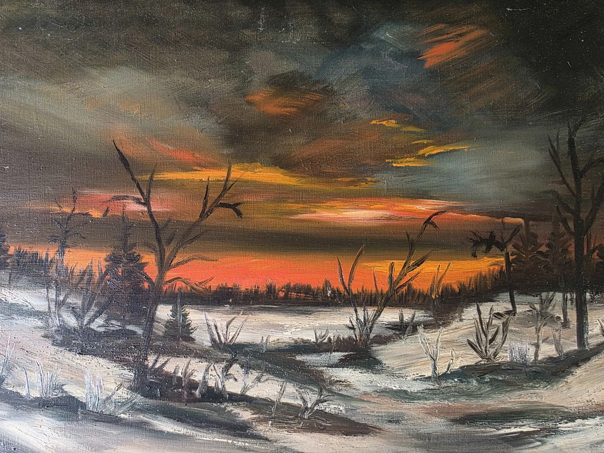 Vintage Winter Landscape Oil Painting