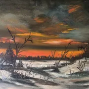 Vintage Winter Landscape Oil Painting