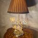 chrome or brass glass lamp, flower and butterfly 1975 to 80s pleated shade
