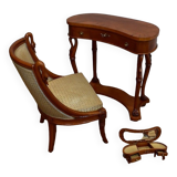 Coiffeuse rognon et sa chauffeuse en merisier – 1950