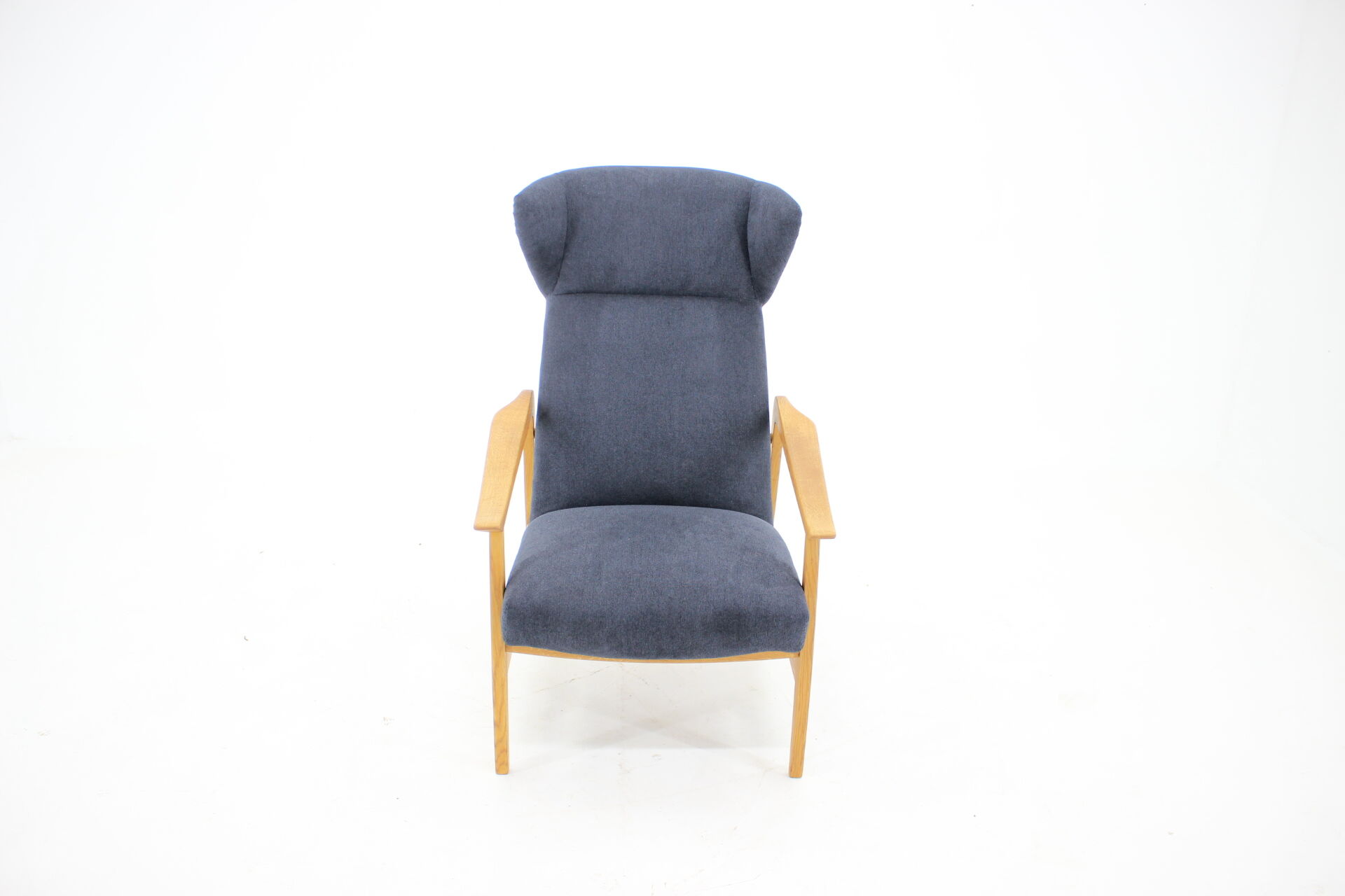 Oak reclining wing chair, czechoslovakia, 1960