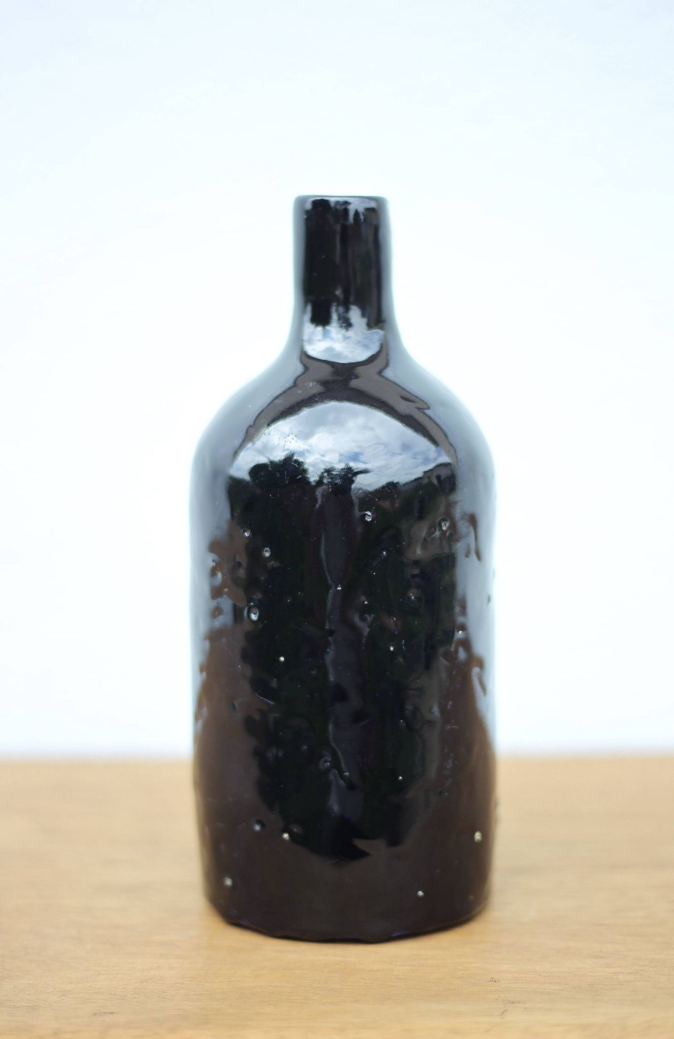 Vintage cobalt blue glazed terracotta bottle, decorative bottle