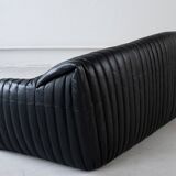 Cinna Ligne Roset Black leather 2-seater sofa attributed to Annie Hieronimus, 1970s