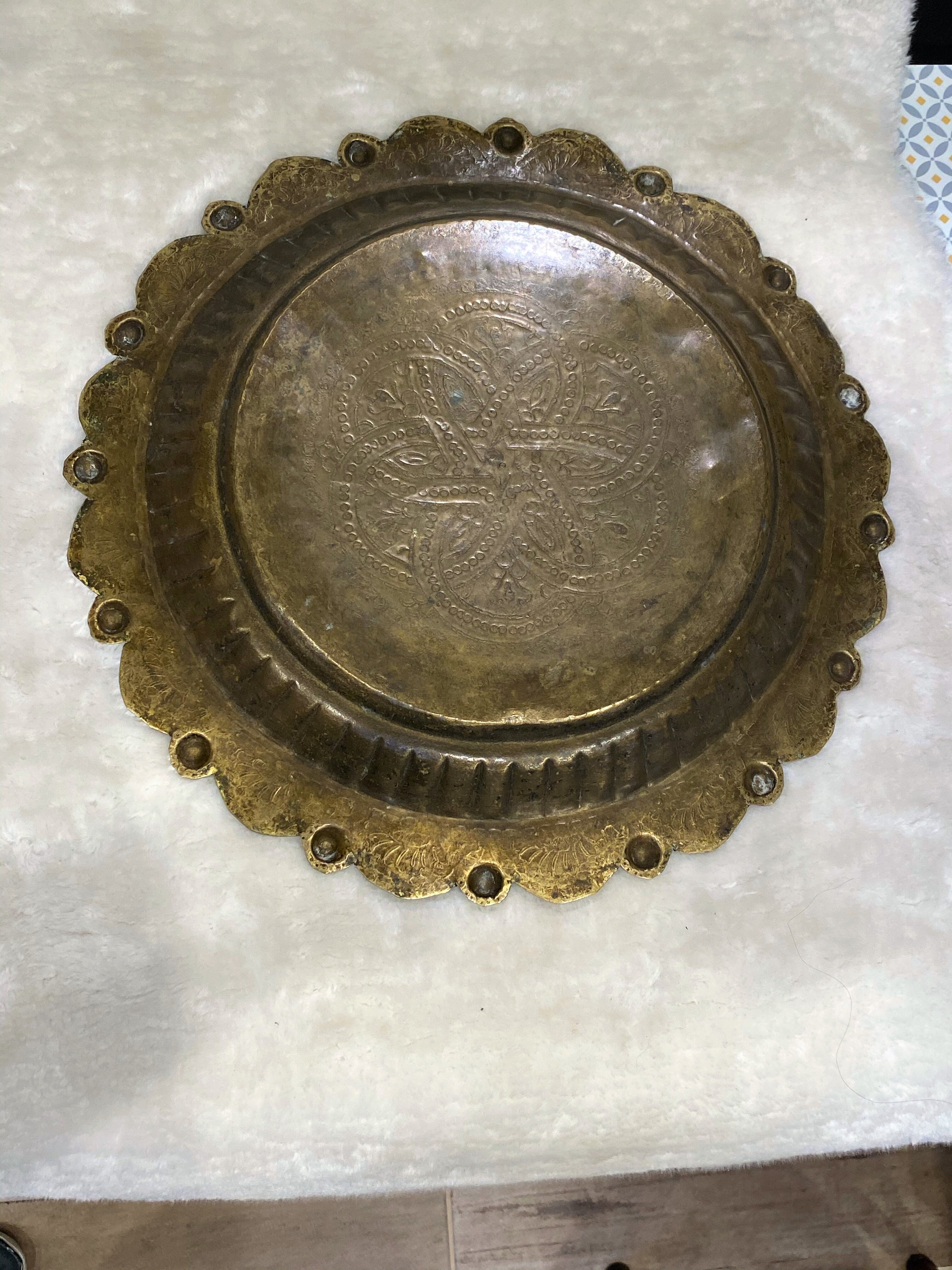 Oriental brass tray hammered