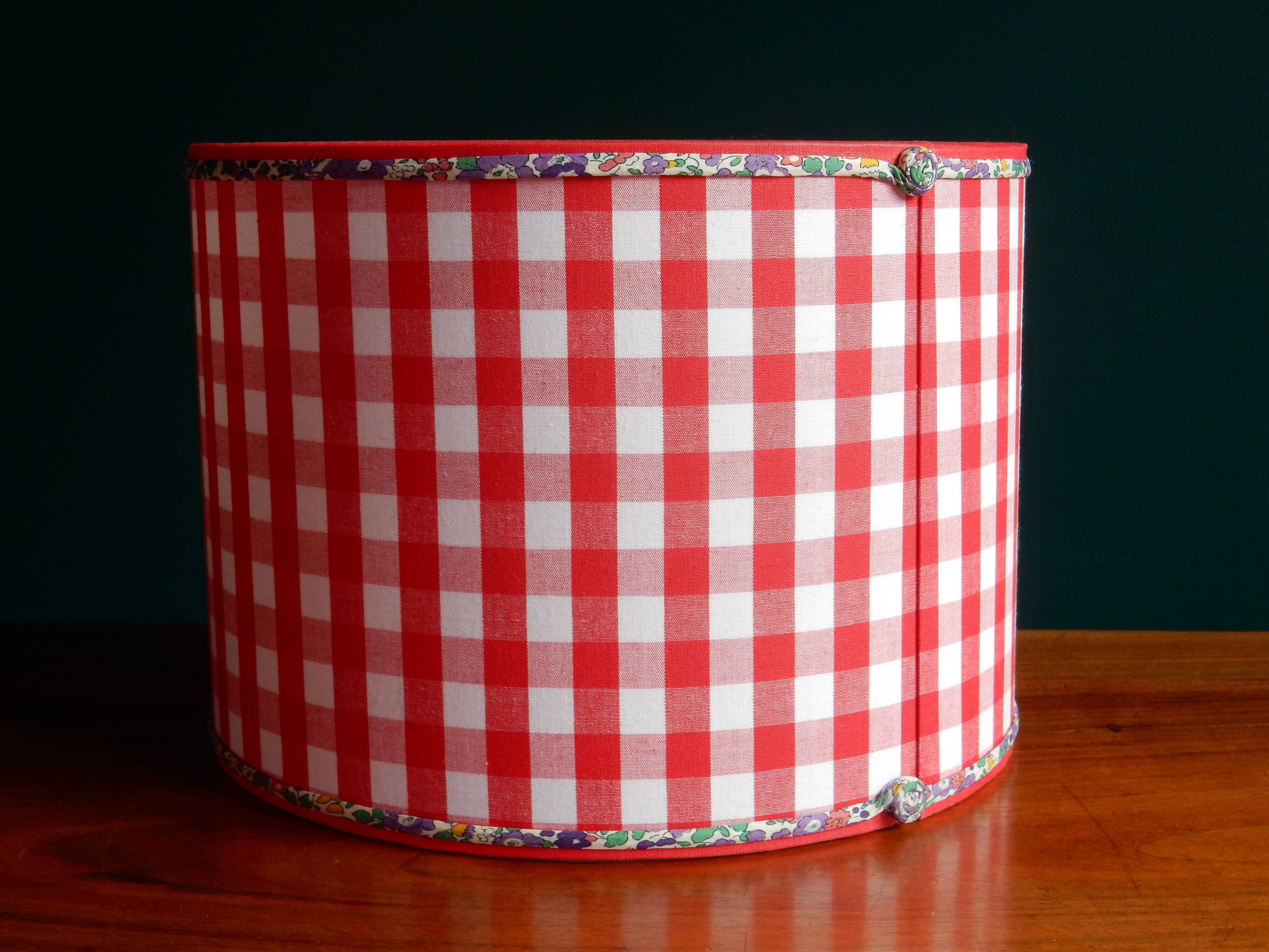 Red gingham and liberty cylindrical lampshade