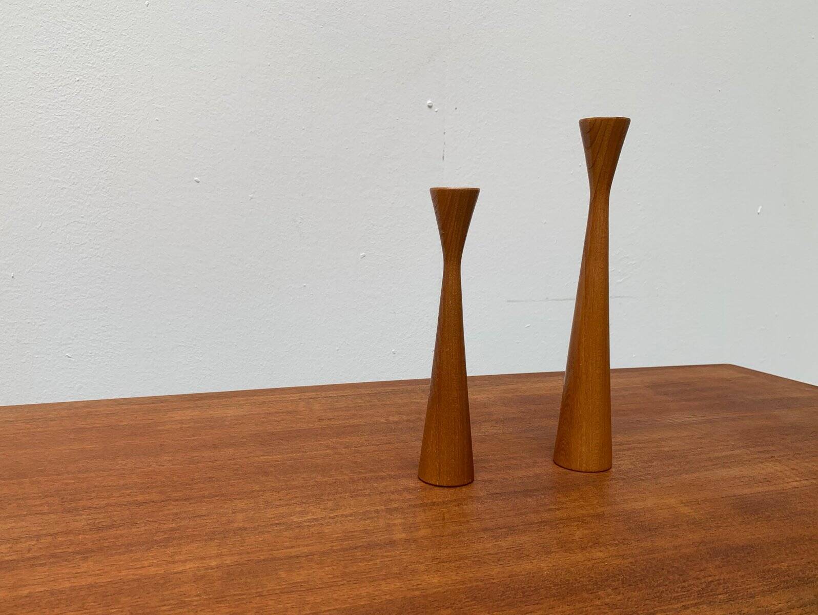 Vintage Danish teak candle holders, set of 2.