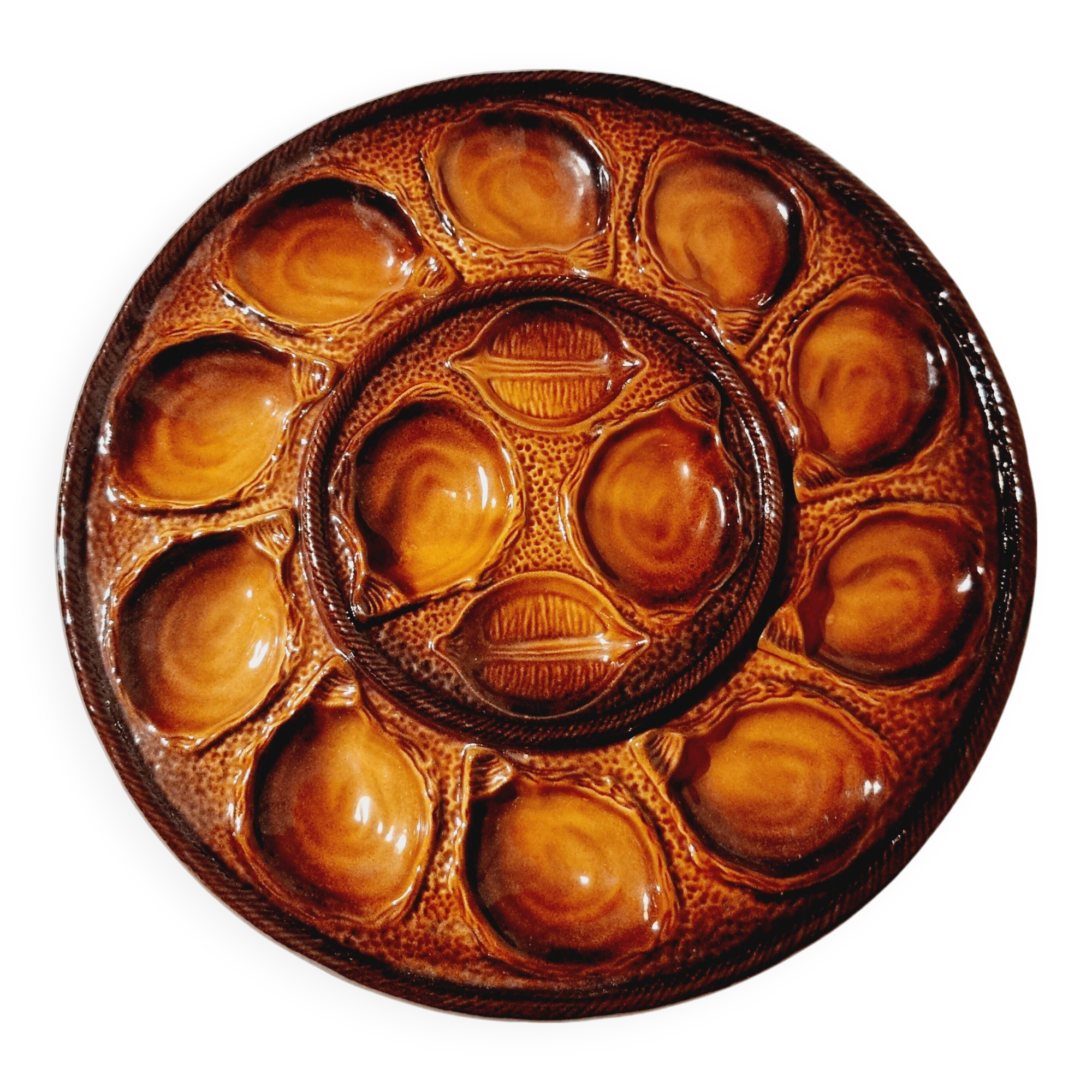 Large Plate for 12 Oysters in French Earthenware from St Clément 1970