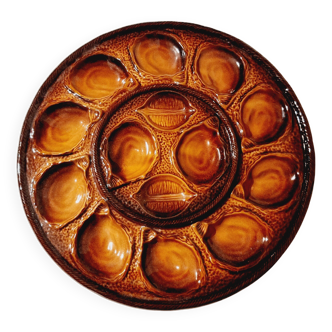 Assiette 12 huîtres en faïence de St Clément, France 1970