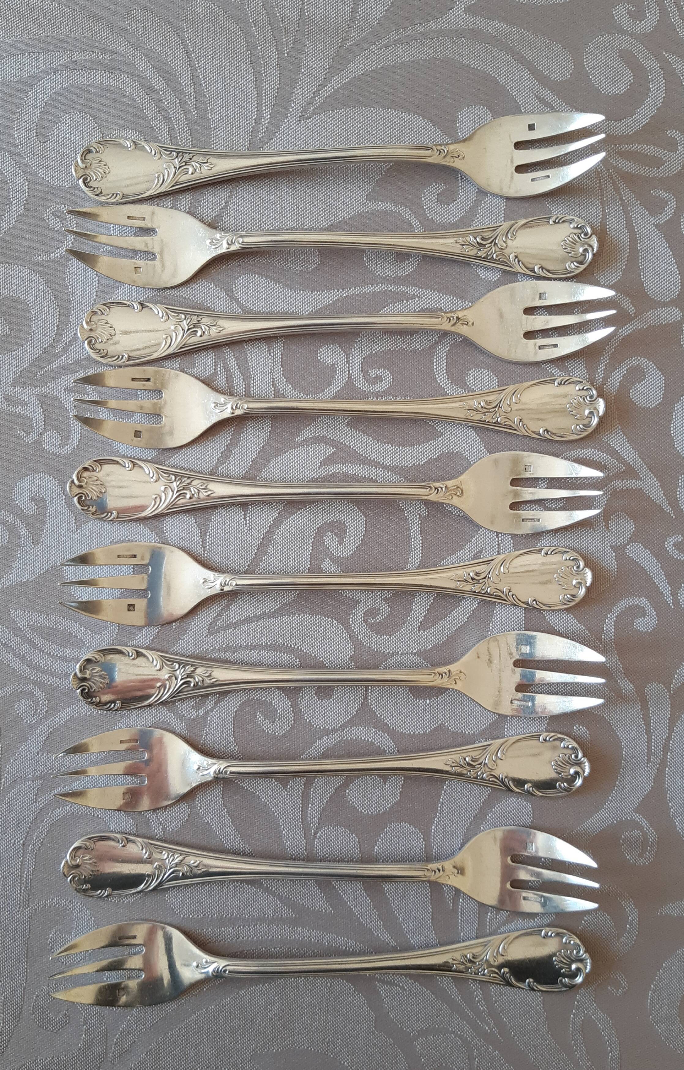 Christofle Marly, 10 silver metal oyster forks