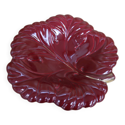 Saladier ou corbeille à fruits feuille bordeaux liseré doré Verceram