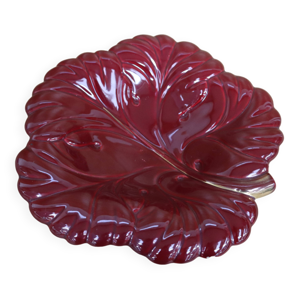 Saladier ou corbeille à fruits feuille bordeaux liseré doré Verceram