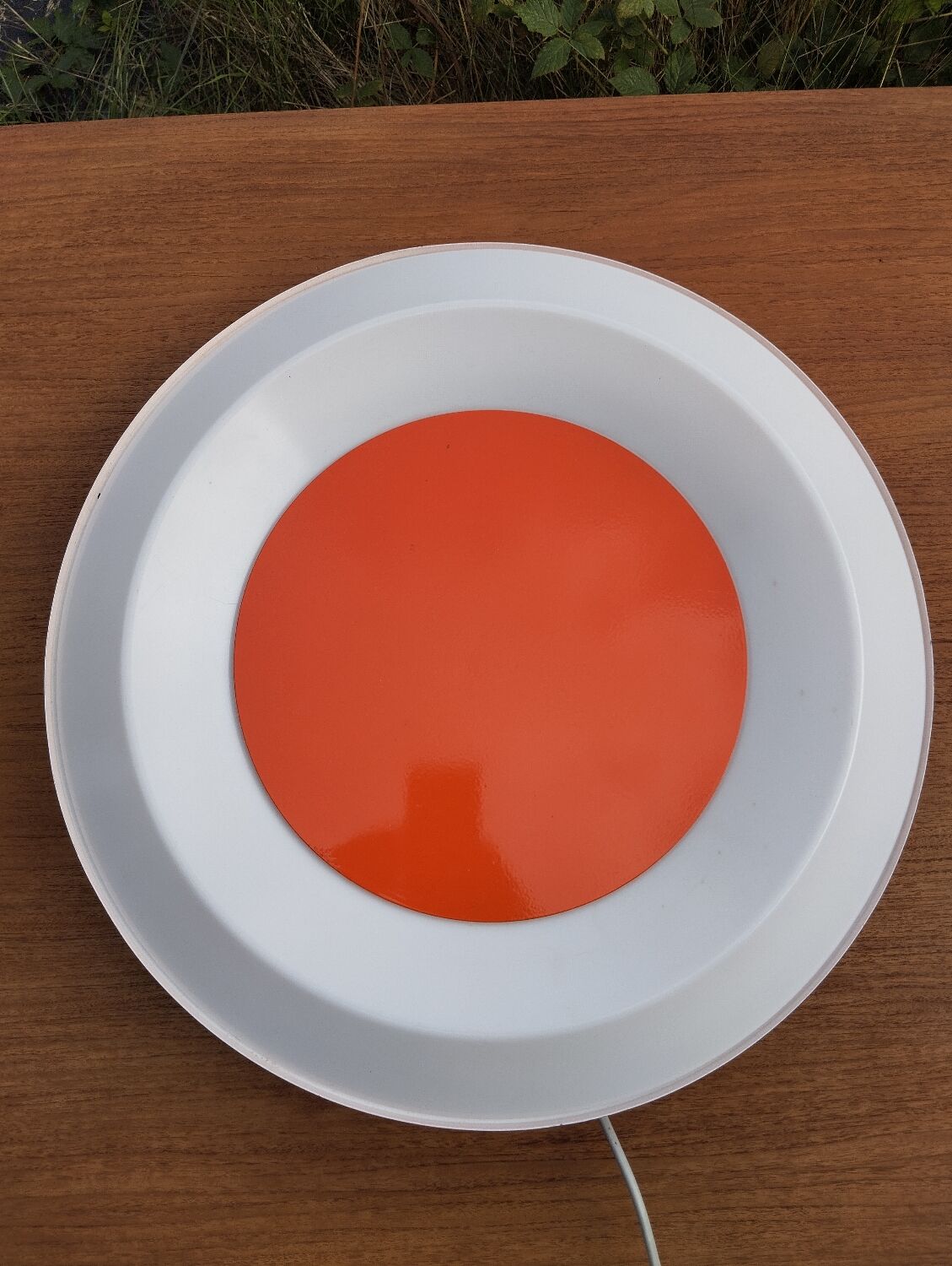 Ceiling light or circular wall light in orange lacquered metal and perspex 1960