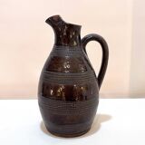 Antique Brutalist brown stoneware pitcher pot from Berry vintage carafe